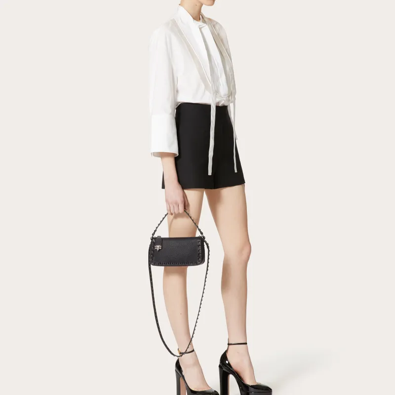 Valentino ROCKSTUD Grain Calfskin Shoulder Bag, Crossbody Bag, Handbag Trumpets Women's Black-5