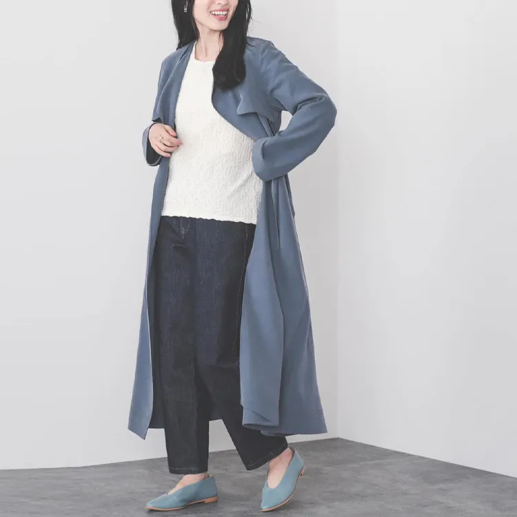 Beams Trench Coats Women's Marine Blue-3