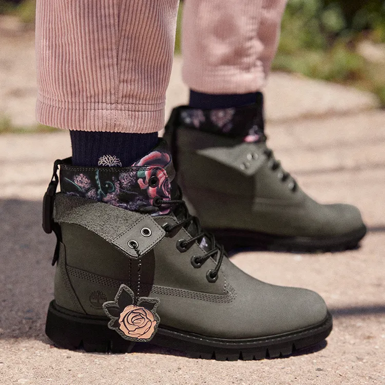 Timberland Lucia Way 6 Inch Waterproof Roll Top Boots 'Grey And Floral' Women's-6