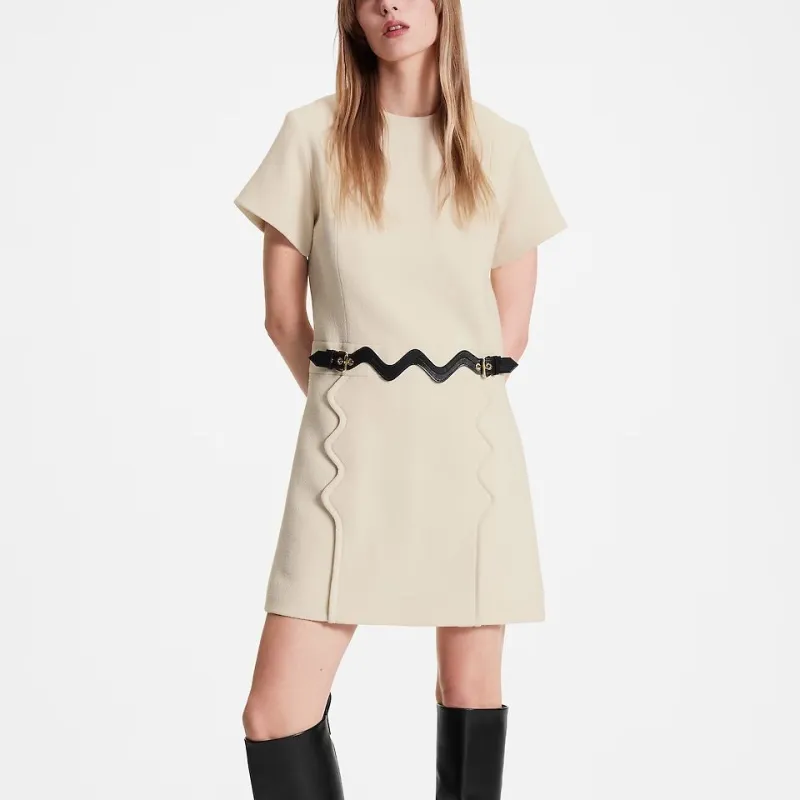 LOUIS VUITTON Short Sleeved Dress Women's Beige-1