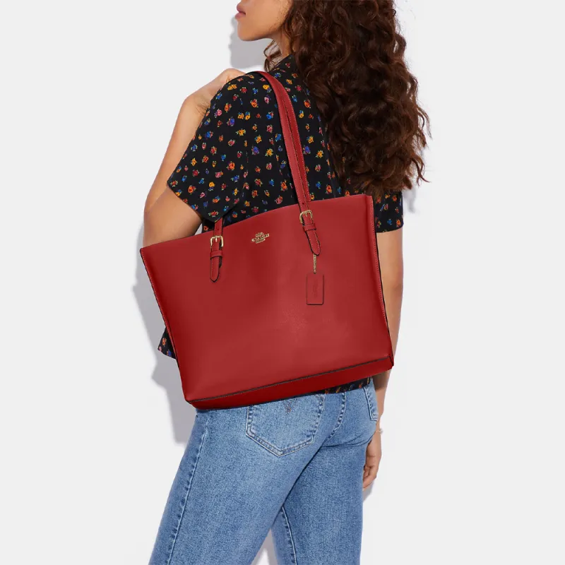 COACH Mollie Leather Tote Bag, Shopping Bag, Shoulder Bag, Handbag Tubas Women's Red-4