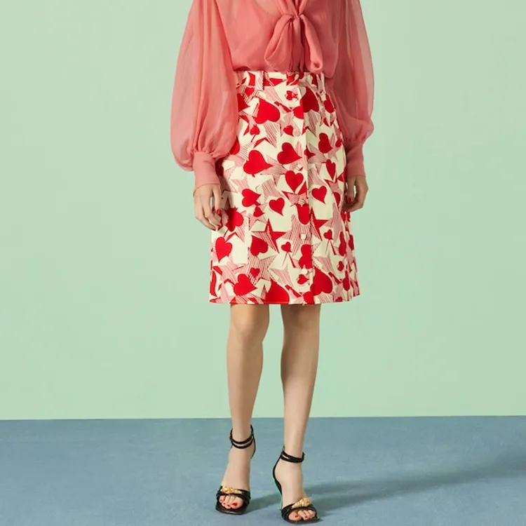 GUCCI Valentine's Day Collection FW23 Casual Long Skirt Women's Red-1