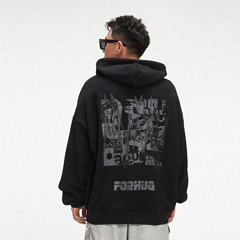 FORHUG Hooded Loose Fit Regular Sweatshirt Unisex Black-3