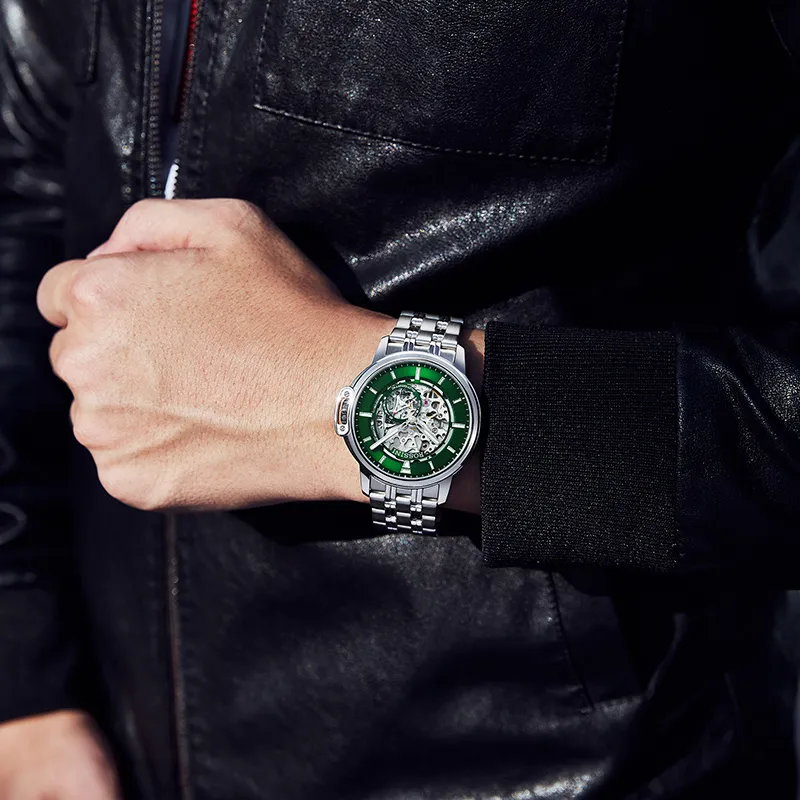 ROSSINI Medallion Collection Automatic Mechanical Movement Stainless Steel Watchband Watch Men's Watches Green Dial-3