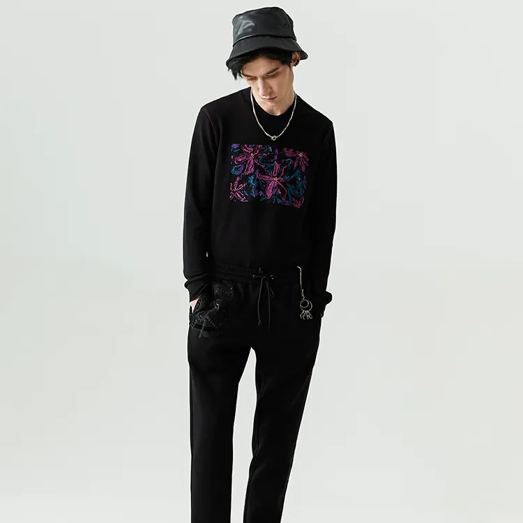 DAVID NAMAN Straight Long Sleeved T Shirt Men's Black-3