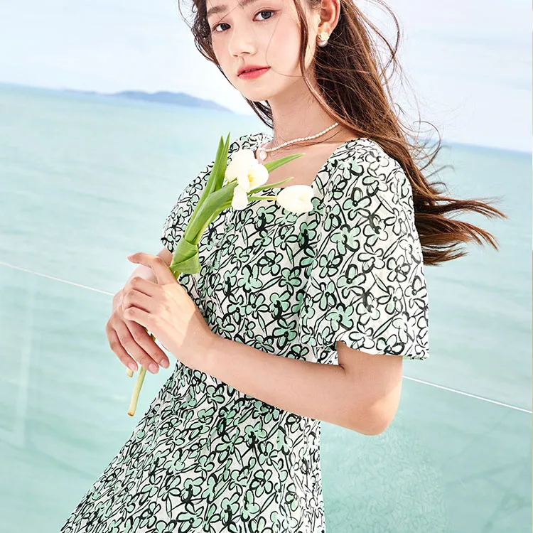 XIANGYING Short Sleeved Dresses Women's Apple Green-2