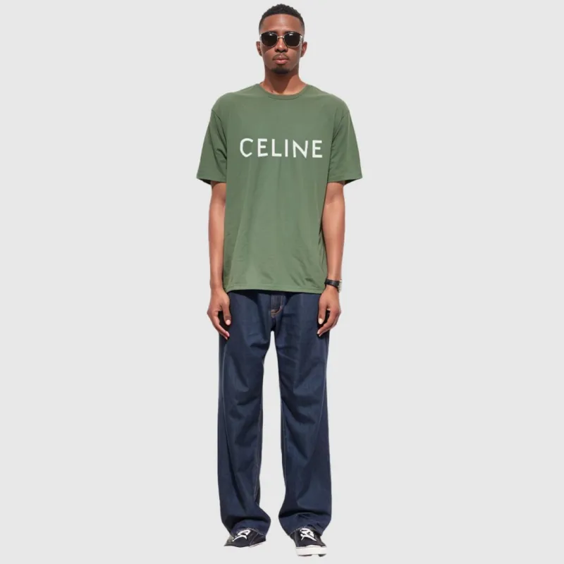 CELINE T Shirt Men's Cream Green-4