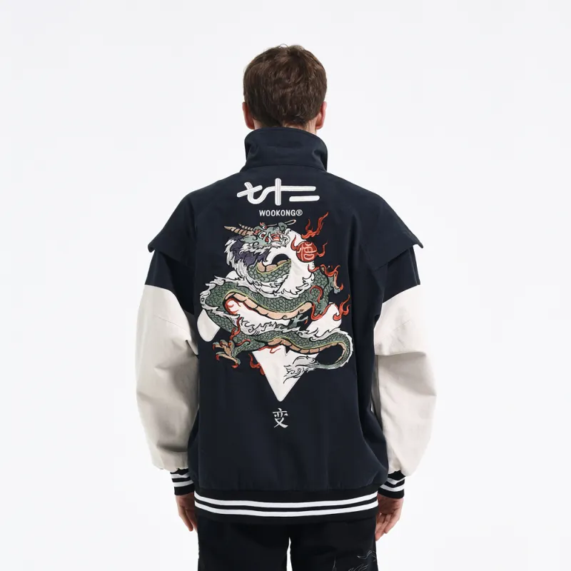 WOOKONG Loose Fit Jacket Unisex Navy Blue-2