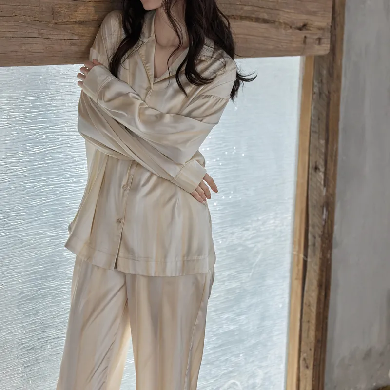 Same Language Pajama Set Women's Apricot White Stripes Gradient-15