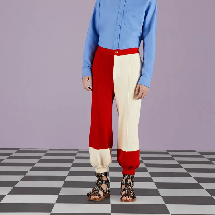 GUCCI SS23 Knitted Sports Pants Men's White Red-3
