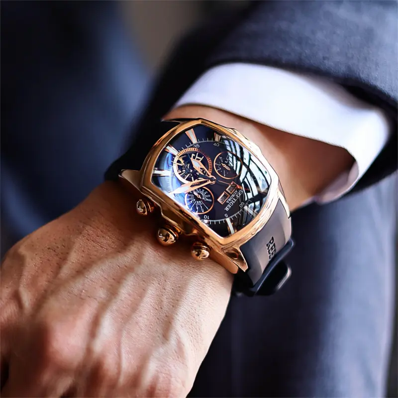 REEF TIGER Aurora Collection Tank II Automatic Mechanical Movement Watch Men's Watches Black Dial-3