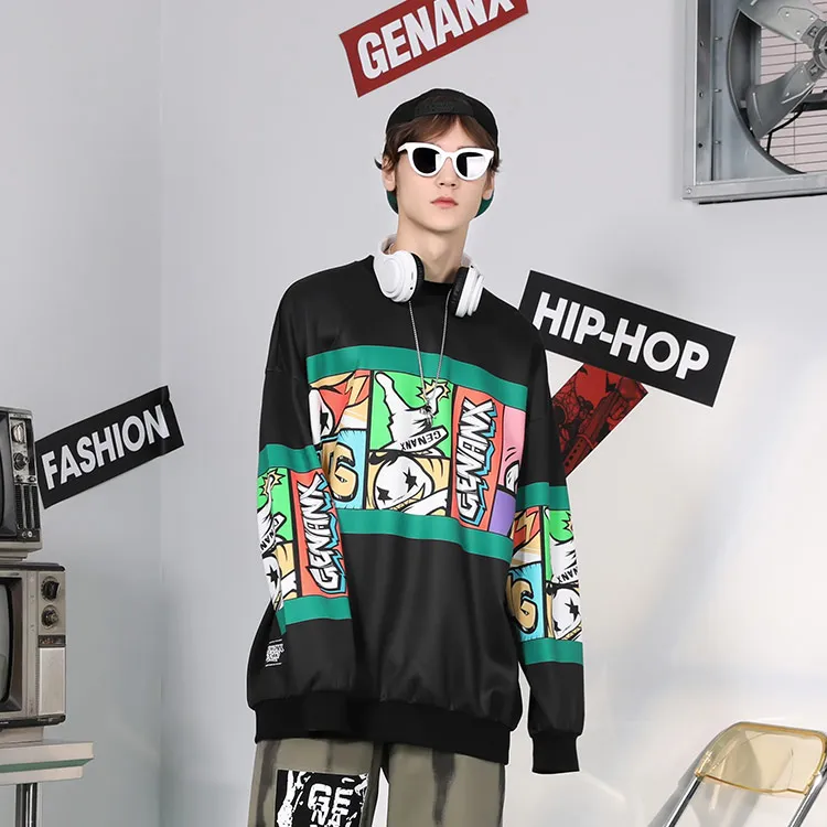 GENANX Crew Neck Loose Fit Regular Sweatshirt Unisex Black-3