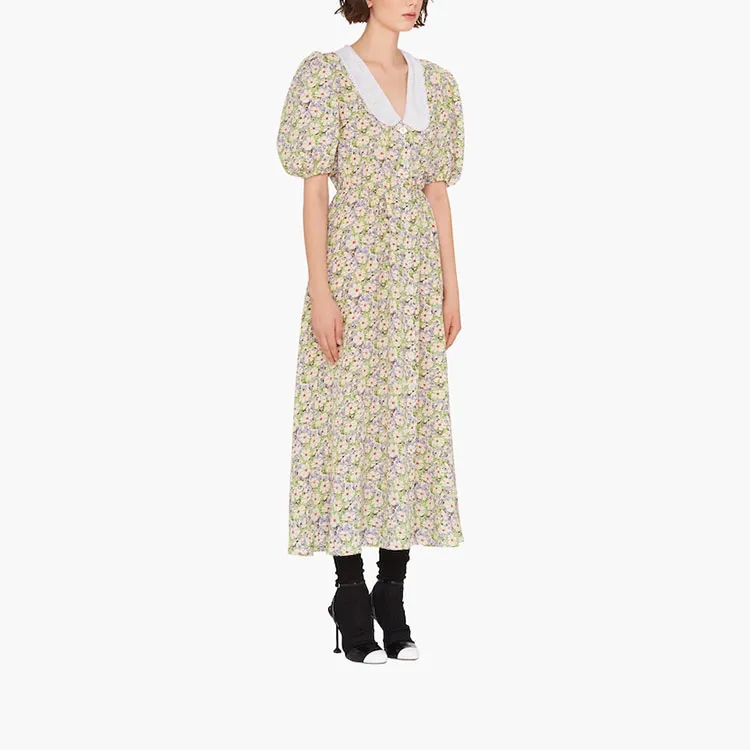 MIU MIU Short Sleeved Dress Women's Yellow-3