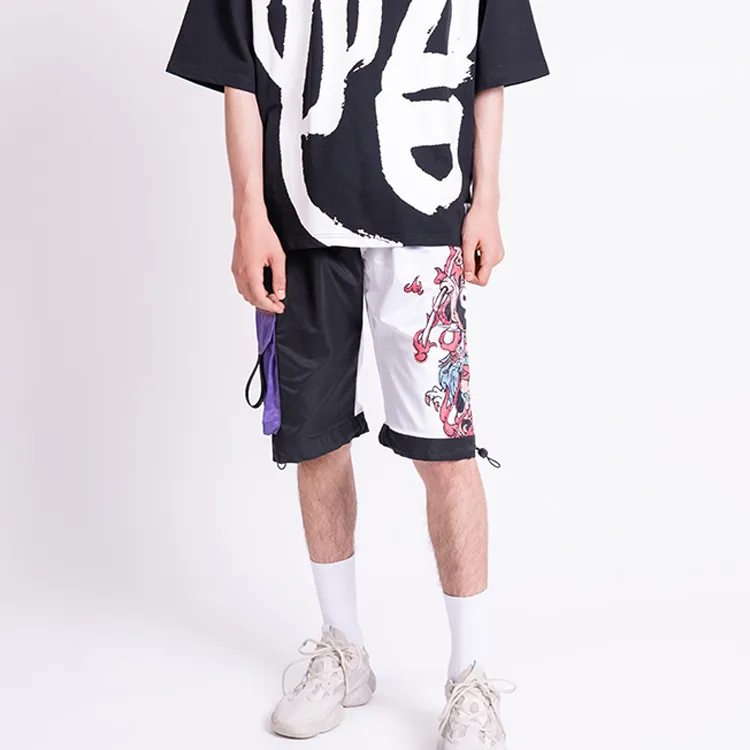 WOOKONG Loose Fit Shorts Men's Black White-4