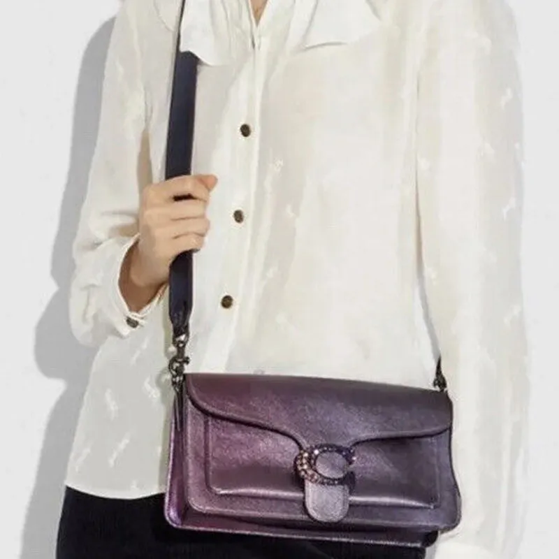 COACH Tabby Metal Leather Portable Crossbody Bag Shoulder Bag Women's Gradient Purple-4