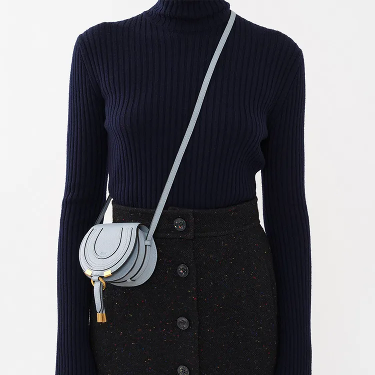 Chloe Marcie Brass And Grained Calfskin Saddle Bag Shoulder Bag Crossbody Bag Extra Mini Women's Light Blue-3