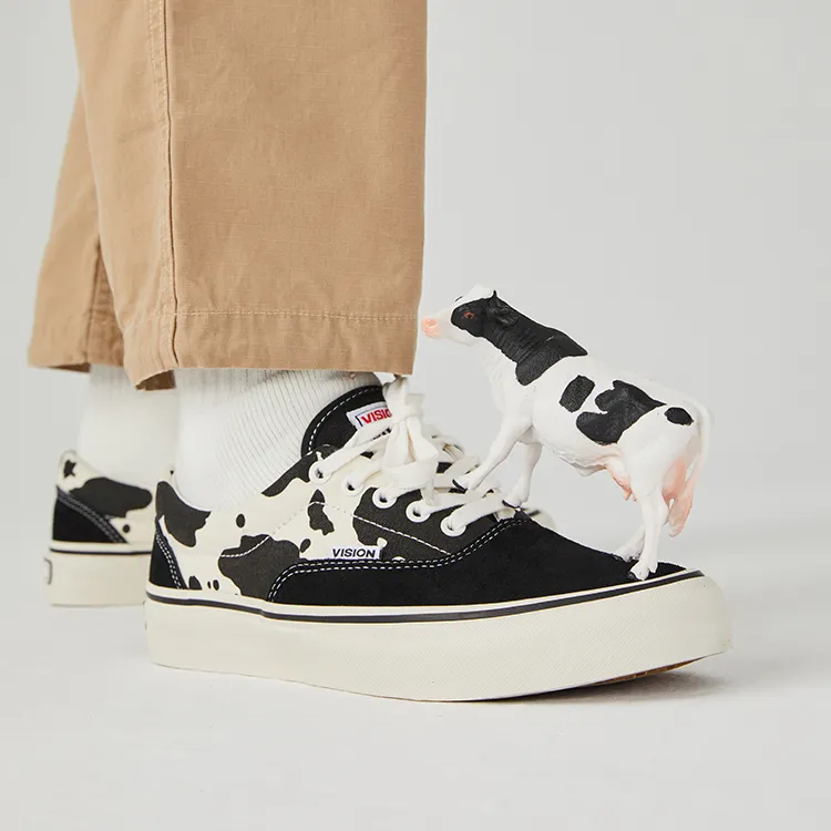 Vision Street Wear Trainers Plus Low Top Skateboard Shoes Unisex Black White Cow Pattern-6