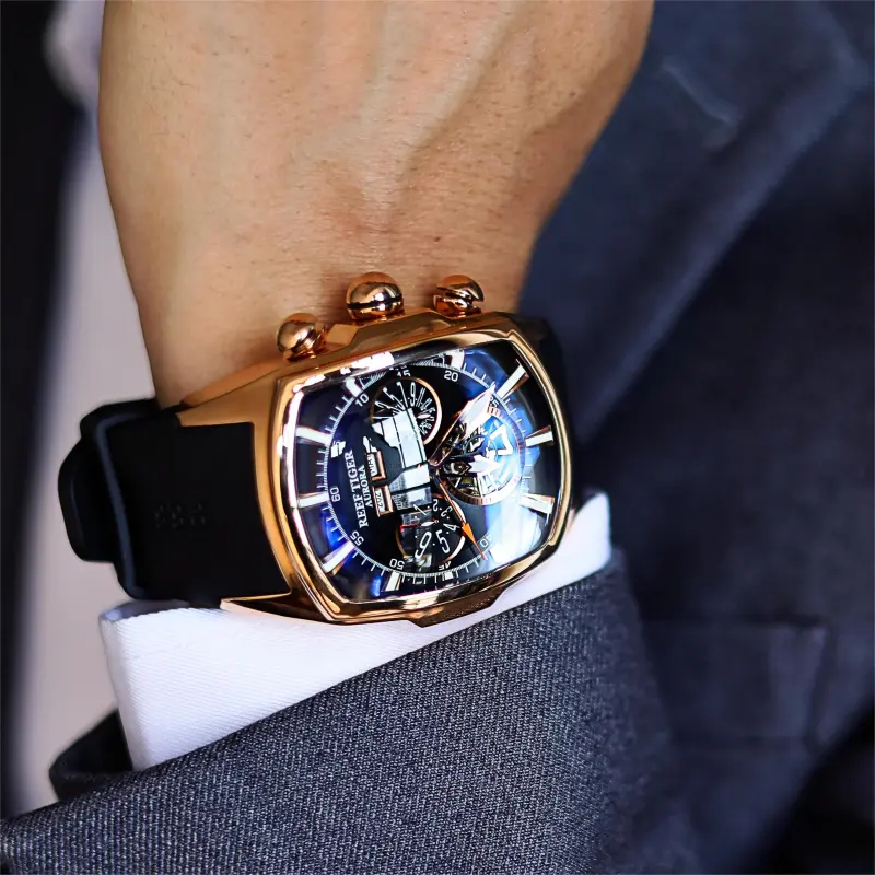 REEF TIGER Aurora Collection Tank II Automatic Mechanical Movement Watch Men's Watches Black Dial-7