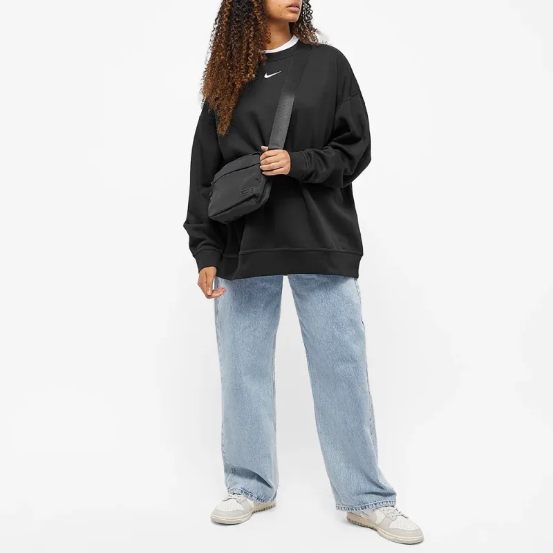 Nike Women's Over Oversized Fleece Crew Sweatshirt Black/White-1