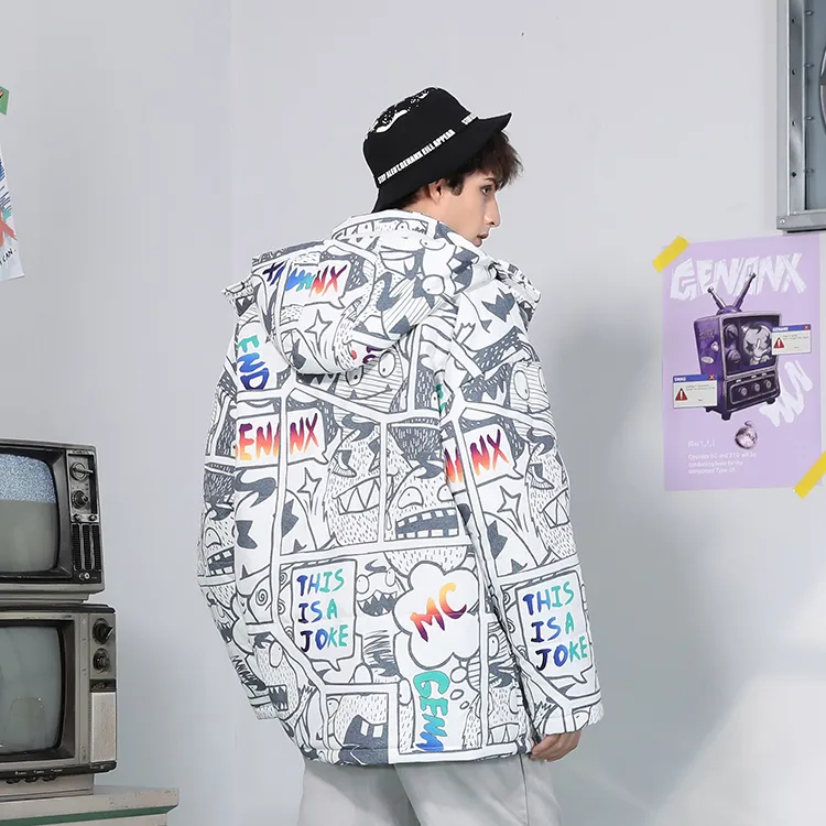 GENANX Cartoon Stand Collar Loose Fit Puffer Jacket Unisex White-3