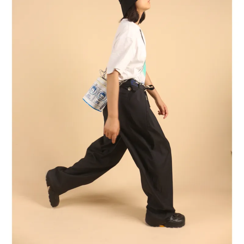 REEMIX STUDIO PVC Bucket Bag Cylinder Bag Crossbody Handbag Regular Unisex Black White/Blue White-3