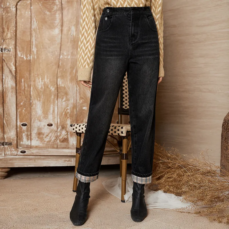 MEETLADY Straight Jeans Women's Black Gray Color-2