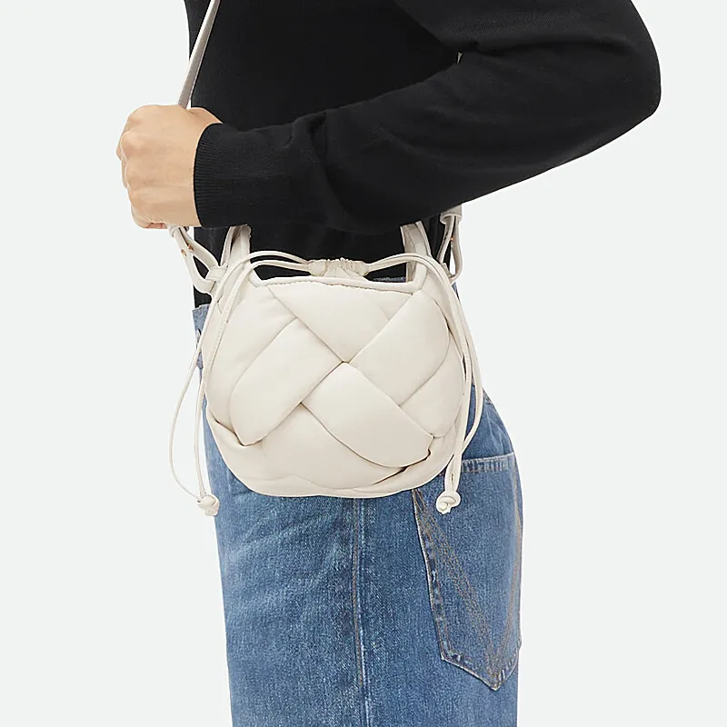 Bottega Veneta Lambskin Portable Crossbody Bag, Shoulder Bag Small Size Women's White-3
