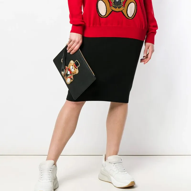 MOSCHINO Cow Leather Coin Purse, Clutch Women's Black-5