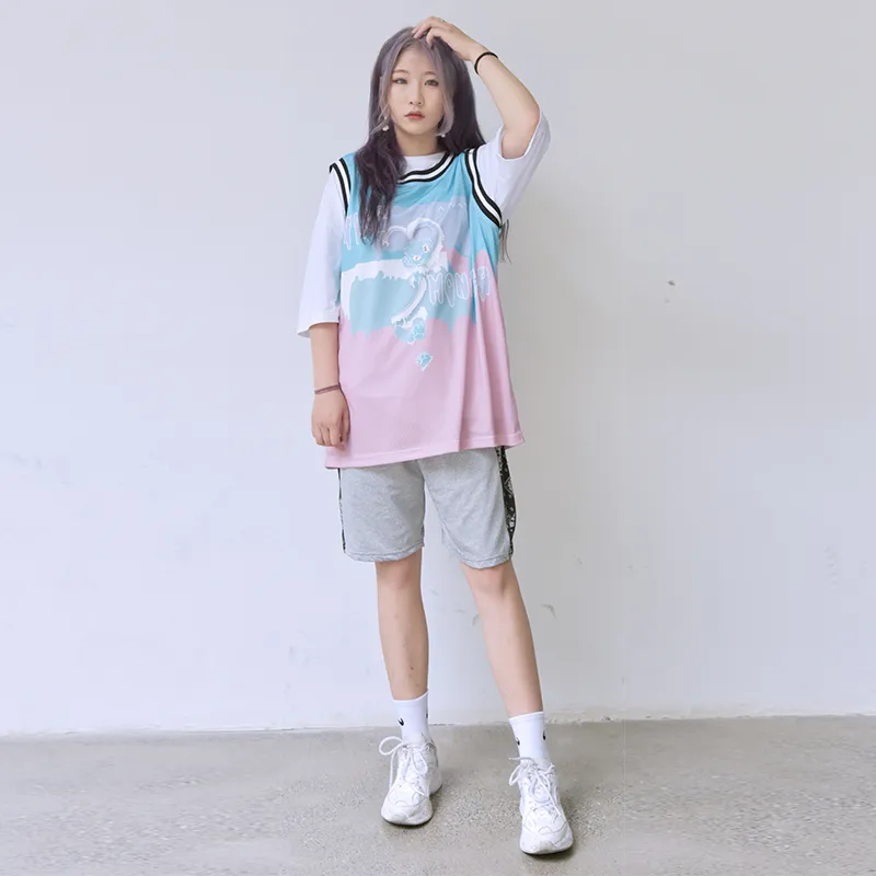 FireMonkey Basketball Jerseys Unisex Blue Pink-2