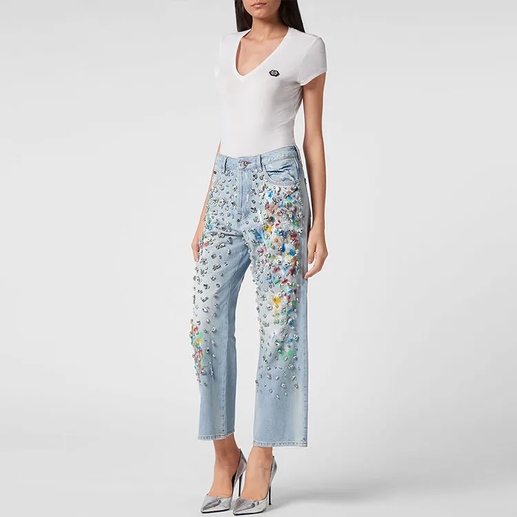PHILIPP PLEIN Cropped Rhinestone embellished Jeans-1
