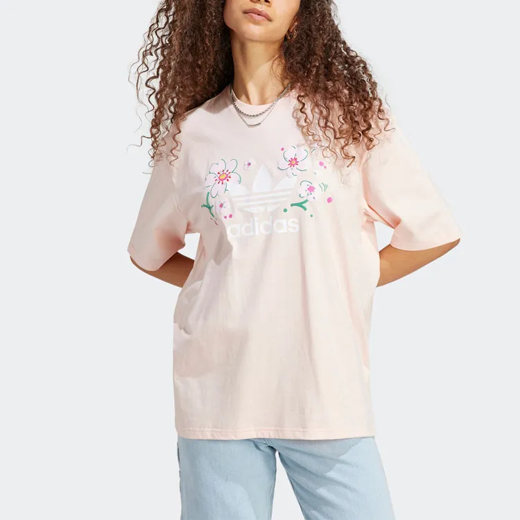 Adidas Originals Oversized Tee Drop Shoulder Sleeve T Shirt Women's Pink-2