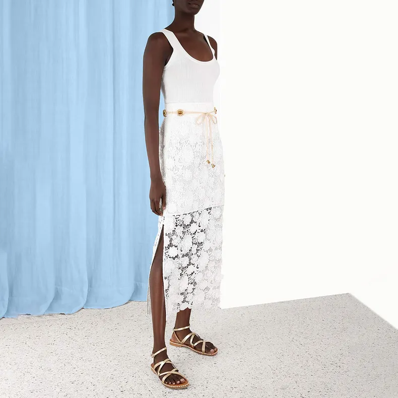 Zimmermann Raie Lace Flower Detailed Skirt-3