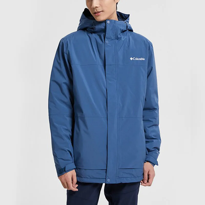 Columbia Letter Solid Color Hooded Puffer Jacket Men's Blue-4