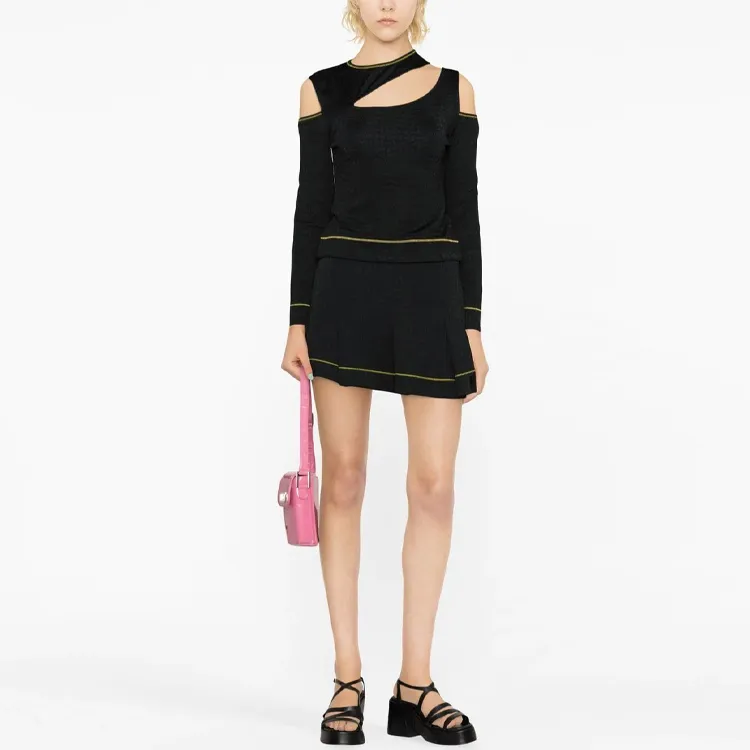 GANNI Contrast trim Pleated Miniskirt-1