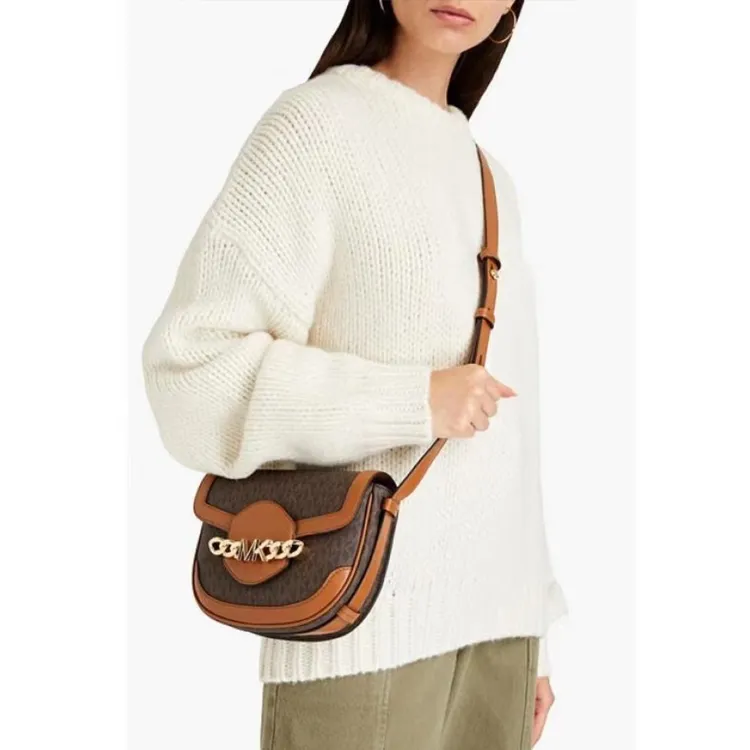 MICHAEL KORS Hally PVC Saddle Bag, Crossbody Bag, Shoulder Bag Women's Dark Brown/Acorn Brown-5