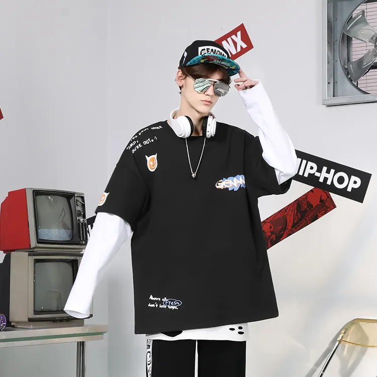 GENANX Crew Neck Loose Fit Mock Two Piece Sweatshirt Unisex-3