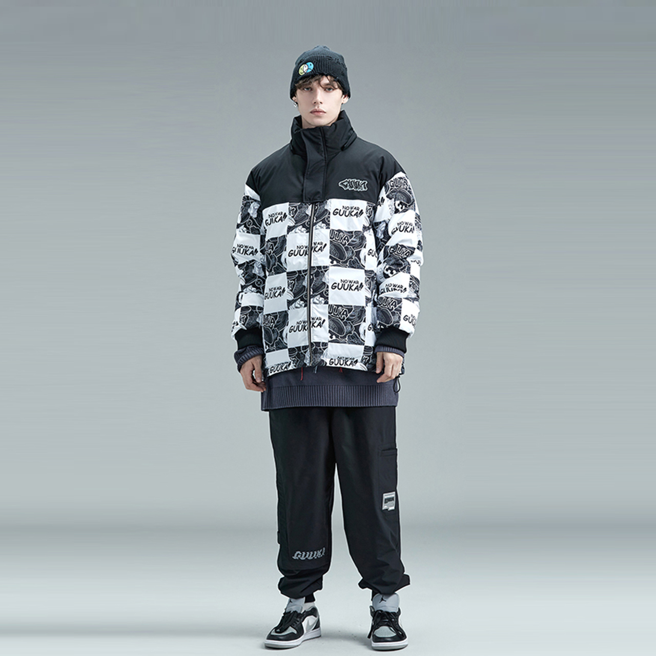 Guuka Down Jackets Unisex Black White Plaid - POIZON