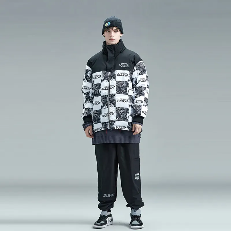Guuka Down Jackets Unisex Black White Plaid-4