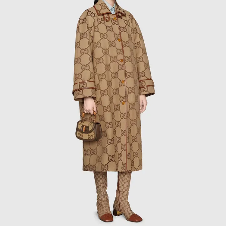 GUCCI Bamboo 1947 Canvas With Leather Trim Bamboo Bag Canvas Bag, Handbag, Shoulder Bag Mini Women's Ebony/Camel/Brown-8