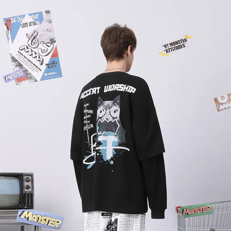 Bt Crew Neck Loose Fit Mock Two Piece Sweatshirt Unisex-3