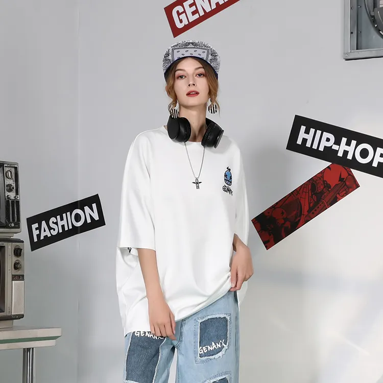 GENANX Straight Elbow Length Sleeved T Shirt Unisex White-3