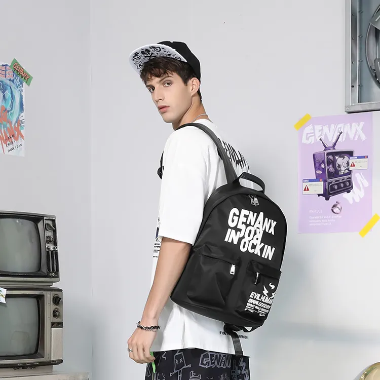 GENANX Polyester Portable Backpack Unisex Black-2