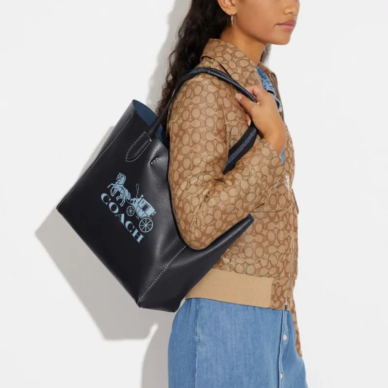 COACH Derby Pebbled Leather With Suede Tote Bag, Shopping Bag, Handbag, Shoulder Bag Women's Marine Blue-3