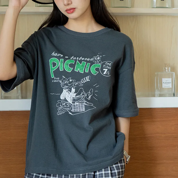 DEER AND FLYER Straight T-Shirt Women's Dark Gray-2