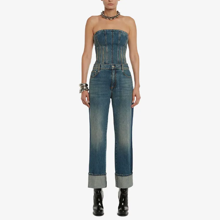 Alexander McQueen Bustier Denim Top-1
