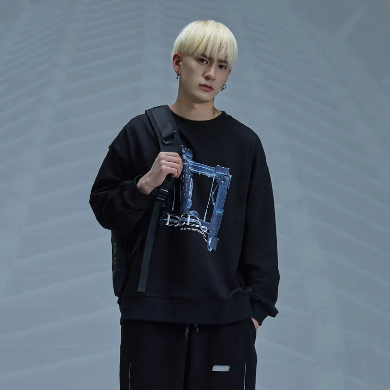 ENSHADOWER Crew Neck Loose Fit Sweatshirt Unisex Black-2