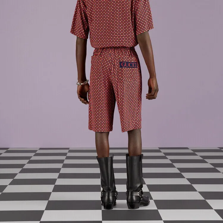 GUCCI Mid Rise Houndstooth Printed Tailored Shorts-3