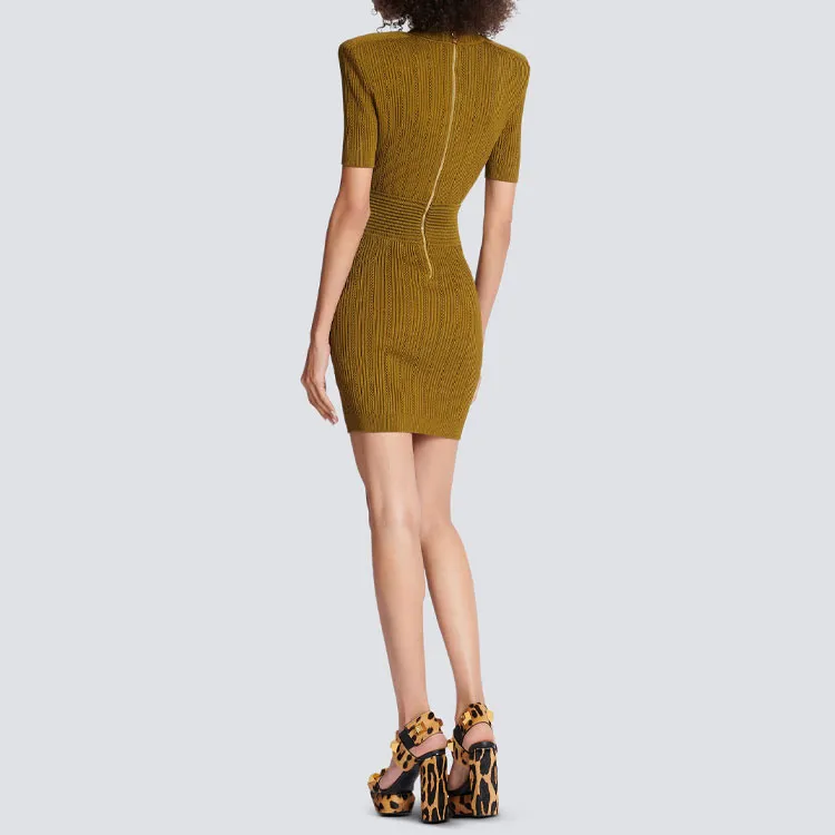 BALMAIN Short-Sleeved Dresses Women's Khaki-2
