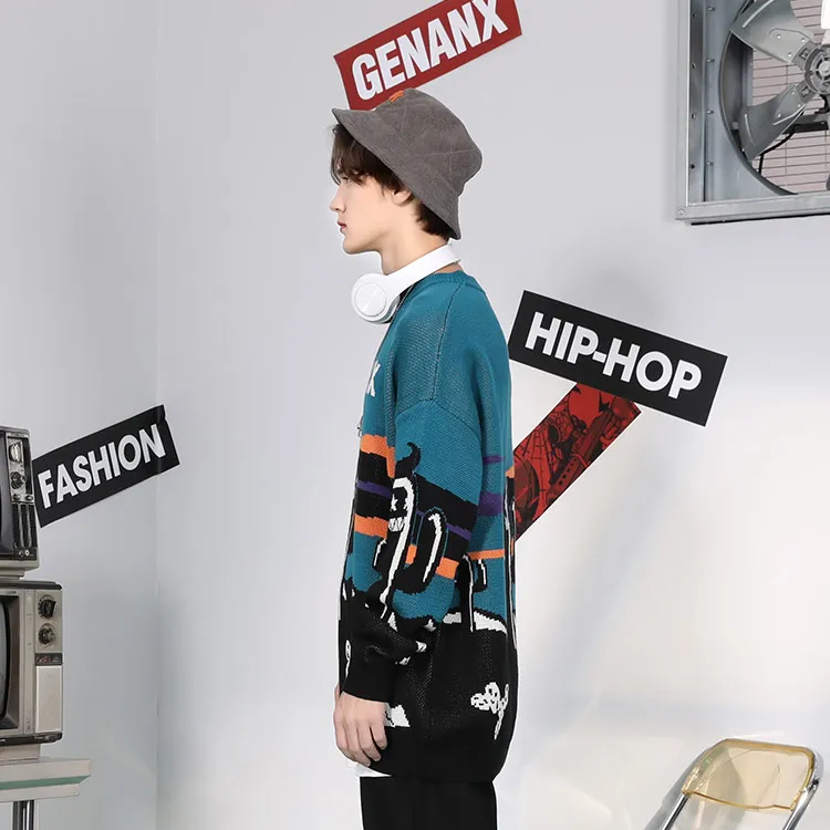 Loose Fit Sweater Unisex Black Blue-3