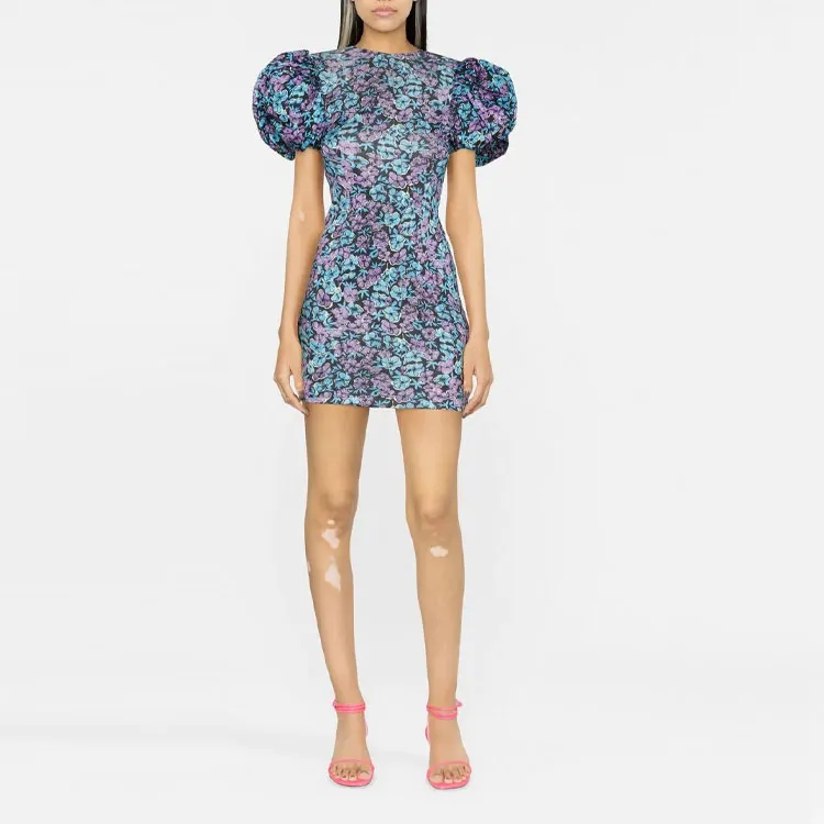 Rotate Puff-Sleeved Floral-Printed Mini Dress-1